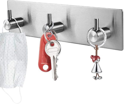 Picowe Key Holder for Wall Decorative, Adhesive Stainless Steel Key Hooks, Key Hanger Key Organizer for Wall, Towel Hook Coat Hanger for Entryway Hallway Kitchen(Three Rows,Sliver 1PCS)