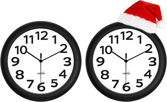 HIPPIH 2 Pack Silent Wall Clock, 10 Inch Non Ticking Quiet Digital Sweep Decorative Battery Operated Wall Clocks for Living Room Bedroom Kitchen School Office Decor, Black