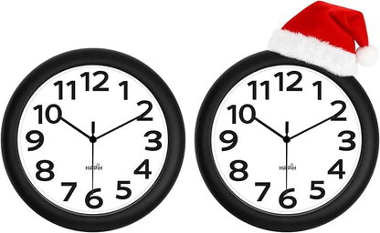 HIPPIH 2 Pack Silent Wall Clock, 10 Inch Non Ticking Quiet Digital Sweep Decorative Battery Operated Wall Clocks for Living Room Bedroom Kitchen School Office Decor, Black