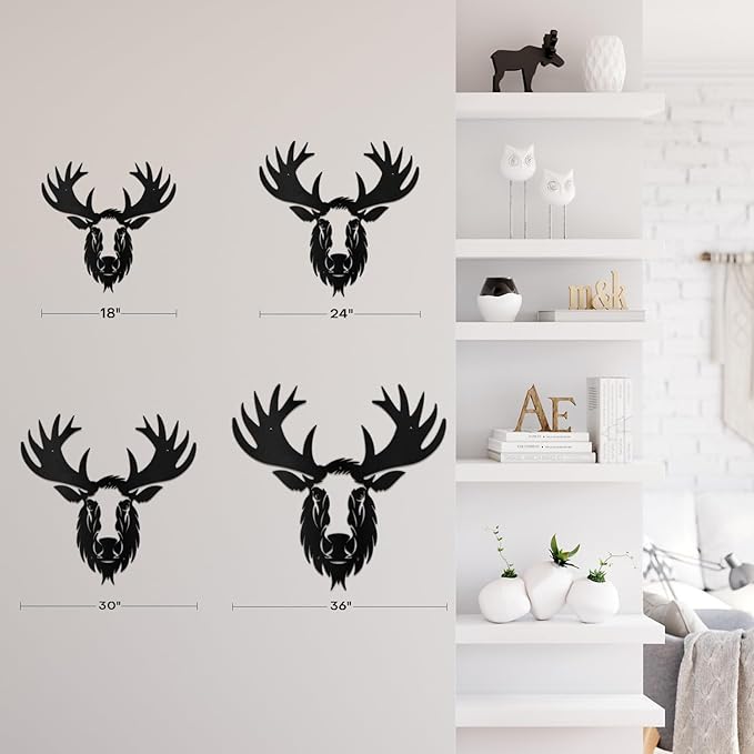 SIGNLEADER Metal Wall Art Decor Deer Minimalist Modern Abstract Wall Sculpture Hangings Home Decoration for Living Room, Bedroom, Bathroom, Kitchen, Outdoor - 30" Black