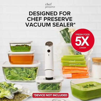 Chef Preserve Glass Vacuum Seal Containers for Meal Prep, Food Storage, Made For Compact Vacuum Sealer, 3pcs set [3x Large] Works With Handheld Vacuum Sealer Machine