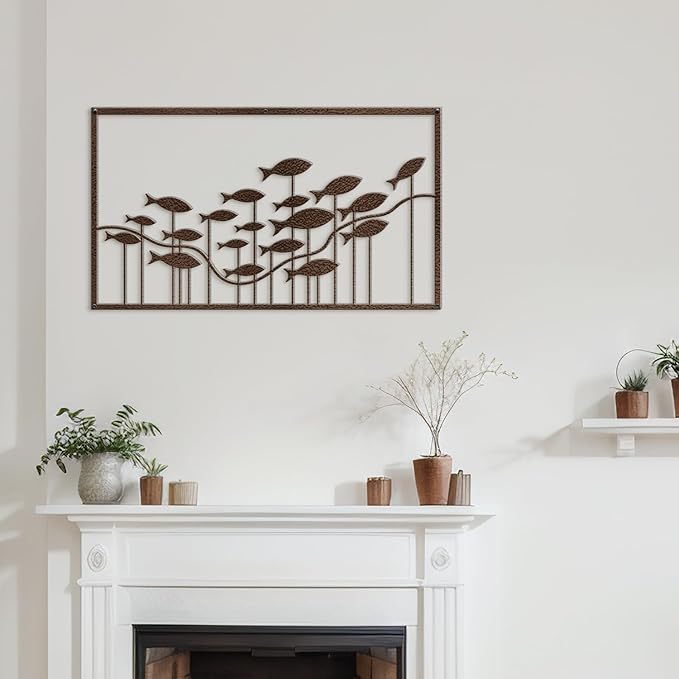 SIGNLEADER Metal Wall Decor Ocean Flowing School of Fish Minimalist Modern Abstract Wall Sculpture Hangings Home Decoration for Living Room, Bedroom, Bathroom, Kitchen, Outdoor - 30" Bronze