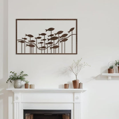 SIGNLEADER Metal Wall Decor Ocean Flowing School of Fish Minimalist Modern Abstract Wall Sculpture Hangings Home Decoration for Living Room, Bedroom, Bathroom, Kitchen, Outdoor - 30" Bronze
