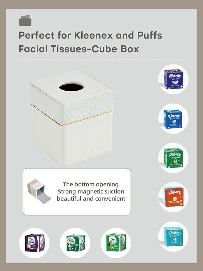 Cloudever Tissue Box Holder Cover Square, Modern PU Leather Decorative Tissue Cube Holder Organizer-Woven White