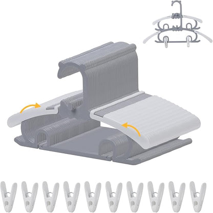 50 Pack Baby Clothes Hanger with 16 Clips, 11-15 inch Adjustable Kid Hangers, Multifunctional Children Hanger for Girl Boy Toddler Kids Child(Grey)