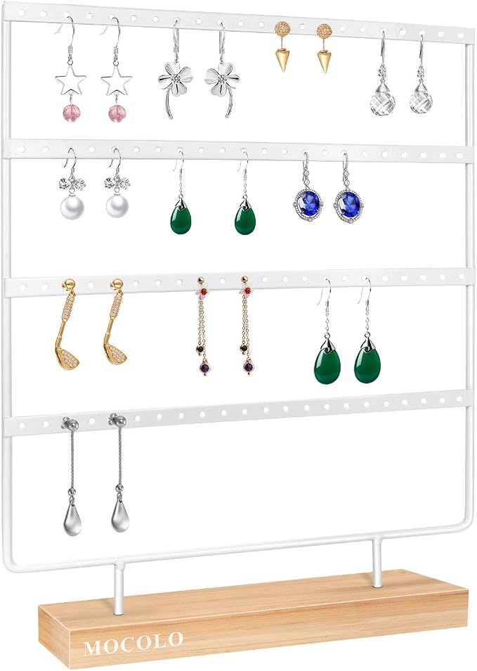Mocolo Earring Holder Stand, Earring Organizer Display Holder Stand for Hanging Earrings(88 Holes & 4 Layers) (White)