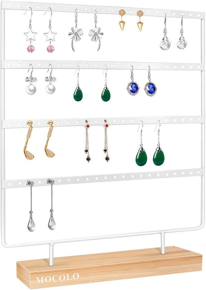 Mocolo Earring Holder Stand, Earring Organizer Display Holder Stand for Hanging Earrings(88 Holes & 4 Layers) (White)