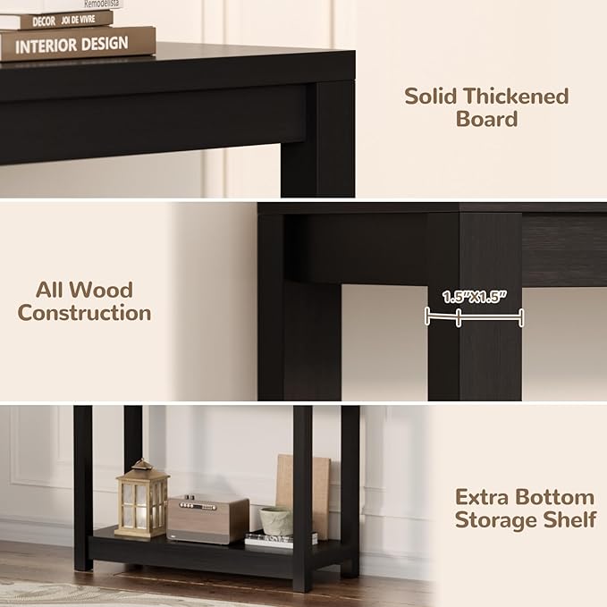 Farmhouse End Table, Narrow Side Table, Slim End Table with Storage Shelf, Small Console Table for Small Spaces, Nightstand Sofa Table for Living Room, Bedroom, 24" Embossed Wood Grain Black
