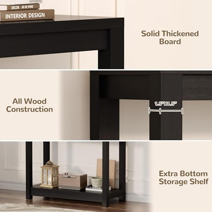 Farmhouse End Table, Narrow Side Table, Slim End Table with Storage Shelf, Small Console Table for Small Spaces, Nightstand Sofa Table for Living Room, Bedroom, 24" Embossed Wood Grain Black