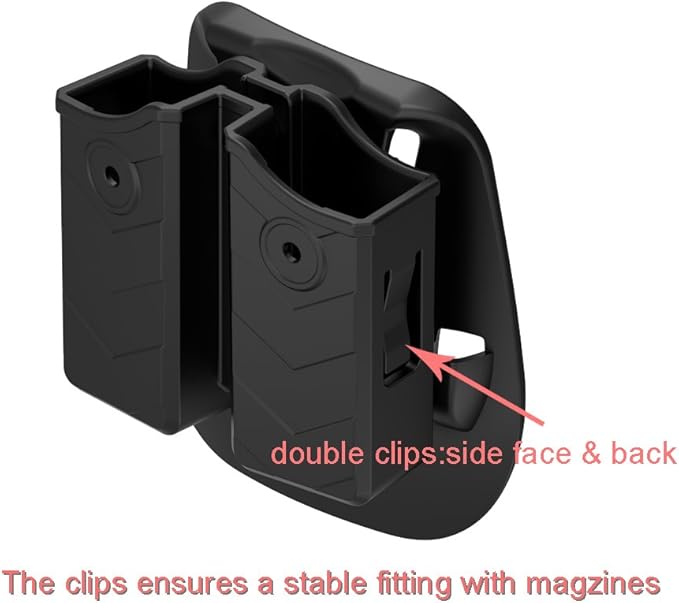 Universal Double Magazine Pouch - Dual Stack Mag Holster with Adjustable Retention for Glock, Sig Sauer, S&W, Beretta, Browning, Taurus, H&K, Springfield, Ruger Pistol Mags