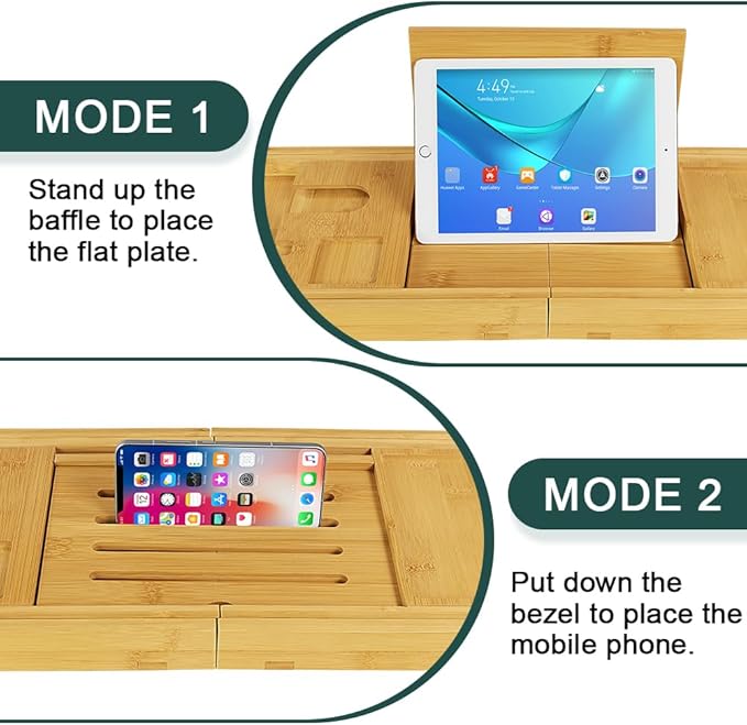 BFTOU Bamboo Bathtub Tray Expandable Bath Table Tray Bathtub Caddy for Relaxing SPA Bathroom Accessories for House Warming Shower