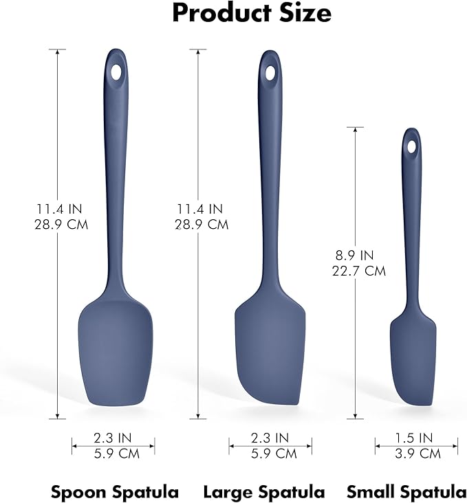 3 Pieces Silicone Spatula Set: Ironberry 600ºF Heat Resistant Food Grade Cooking & Baking Utensils, Kitchen Flexible Nonstick Rubber Scraper for Scraping, Mixing, Scrambling, Flipping (Midnight Blue)
