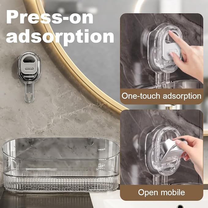 No-Drill Bathroom Suction Storage Box, 2025 New Heavy Duty Shower Caddy Hanging, Clear Acrylic Bathroom Suction Cup Shower Shelf for Family (Clear)