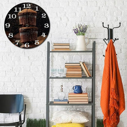 Chocolate Cake Wall Clock 10 Inch Wooden Battery Operated Autumn Forest Maple Leaves Wall Clocks Decorative Indoor,Decorative for Kitchen Bathroom Bedroom