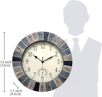 UMEXUS Outdoor Clock with Thermometer, 13 Inch Retro Large Waterproof Wall Clocks Indoor Silent Non-Ticking Battery Operated Weatherproof Decor for Garden Kitchen Bathroom Mother Gift