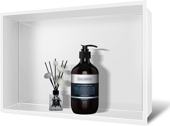 Shower Niche No Tile Needed, 18 x 12 Insert Shower Niche, Recessed Shelf for Bathroom Storage Over Mount Installation, White