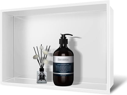 Shower Niche No Tile Needed, 18 x 12 Insert Shower Niche, Recessed Shelf for Bathroom Storage Over Mount Installation, White