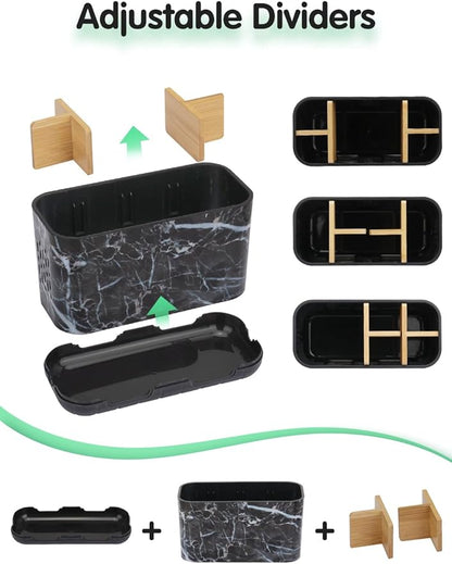 GFWARE Marble Toothbrush Holders, 5 Slots Bamboo Toothbrush and Toothpaste Holder for Bathroom Counter with Drainage, Kids Electric Toothbrush Organizer, Black Toothbrush Holders for Bathrooms