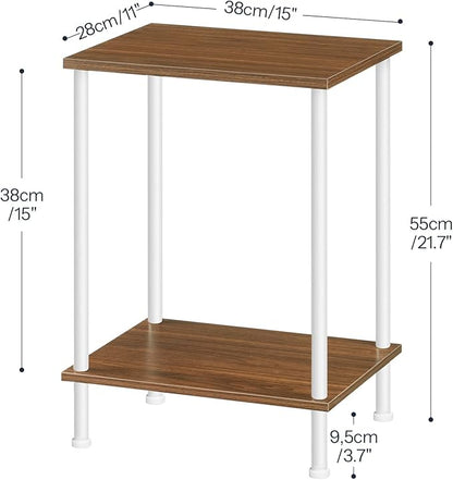 HOOBRO End Tables Set of 2, Small Side Table, Nightstand with 2-Layer Storage Shelves, Sofa Table for Small Spaces, Living Room, Bedroom, Stable Frame, Easy Assembly, Walnut and White WH09BZP201