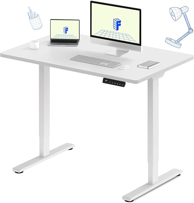 FLEXISPOT E3 Dual Motor Electric Standing Desk 48 x 24 Sit Stand Up Desk, Holds 220 lbs, Adjustable Height w/ Memory Presets, One-Piece White Desktop & White Frame, Ships in 2 Boxes