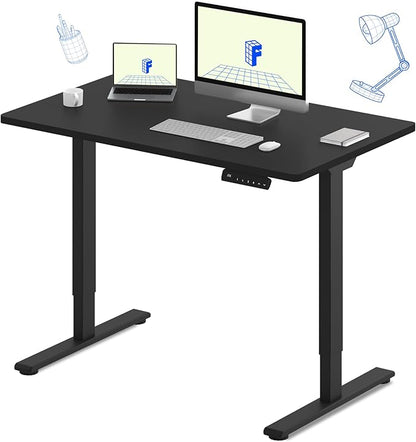 FLEXISPOT E3 Dual Motor Electric Standing Desk 48x30 Inch Whole-Piece Board Height Adjustable Desk Electric Sit Stand Desk (Black Frame + Black Desktop, 2 Packages)