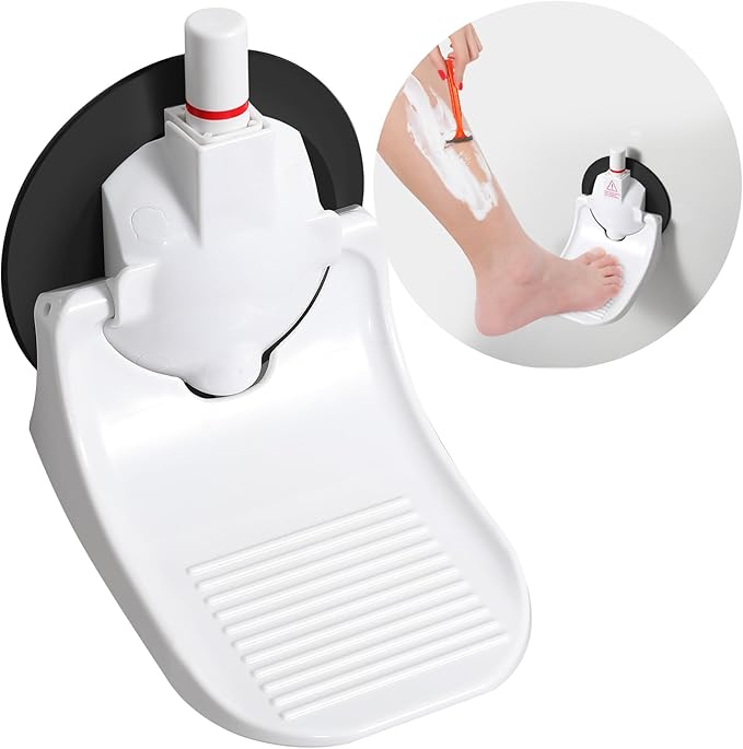 Shower Foot Rest for Shaving Legs with Upgraded Industrial Suction Cup, Only Fit Smooth & Non-Porous & Bigger 5.2 Inches Tile Wall, White, Pack of 1