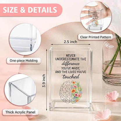 Never Underestimate The Difference You’ve Made Acrylic Pencil Holder Cup, Floral Appreciation Gifts for Mental Health Counselor Psychologist Social Worker, Therapist Office Desk Accessories