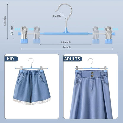 10PACK 14Inch Pants Hangers with Clips Adjustable Skirt Hangers for Women Black Metal Non-Slip Trousers Hanger Heavy Duty Space Saving Clothes Hanger for Shorts,Jeans,Sky Blue
