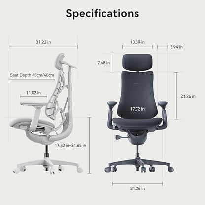LiberNovo Dynamic Ergonomic Office Chair - Comfy Adjustable Desk Chair with Adaptive Lumbar Support, 160° Recline & Built-in Spine Stretch for Back Comfort, Home Office Long Hours Use, Green+45cm