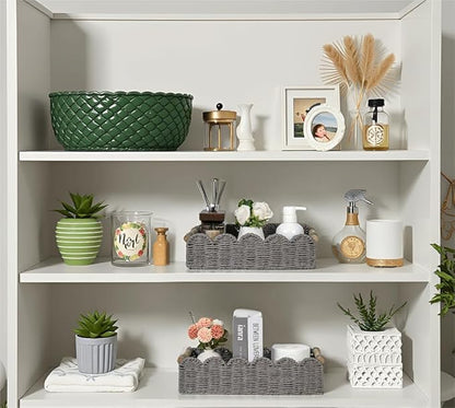 CubesLand Toilet Paper Storage Basket, Scalloped Edge Shelves Basket for Organizing for Over Toilet Tank Storage, Home Decor Baskets for Shelf, Countertop, Living Room, Bedroom, Handwoven, Grey