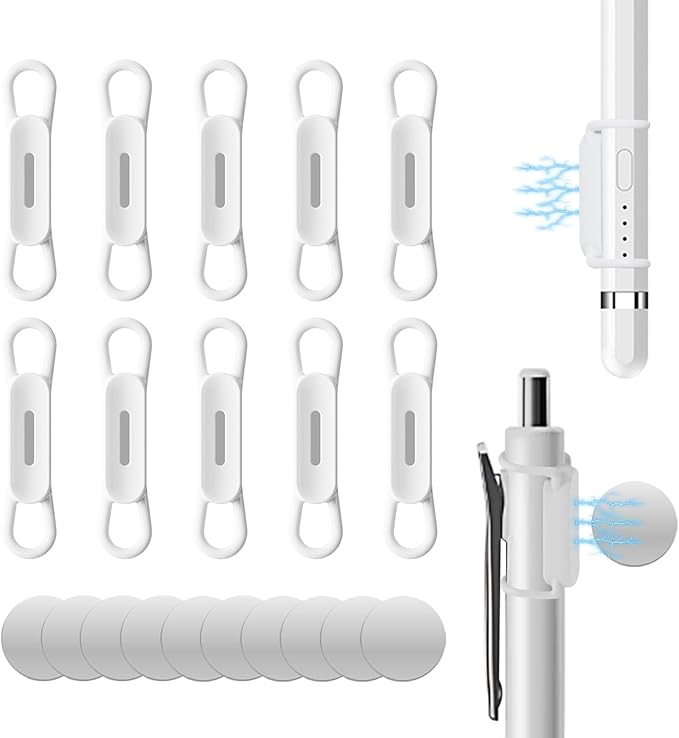 10 Pack Magnetic Pen Holder for Refrigerator, Adjustable Pen Pencil Holders, Silicone Flexibl Pencil Holder for Whiteboards, Desk, Clipboard(White)