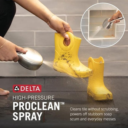 Delta 6-Setting In2ition 2-in-1 Dual Shower Head with Handheld High Pressure ProClean Spray, Brushed Nickel Detachable Shower Head with Hose, 1.75 GPM Flow Rate, Satin Nickel 75655SN