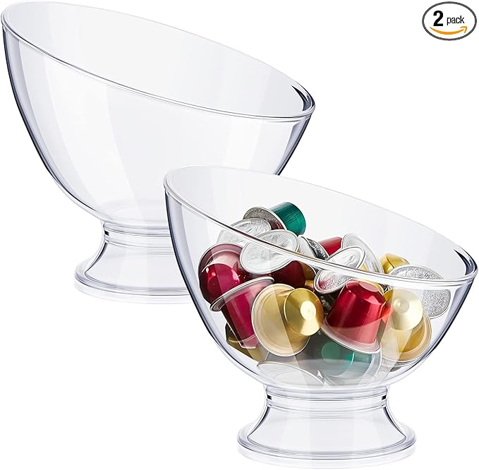 Zubebe 2 Pcs Clear Coffee Pod Holder, Large Plastic Coffee Organizer, Countertop Capsule Creamer Container, Versatile Candy Dish Salad Bowl Fruit Jar for Kitchen Office Bar