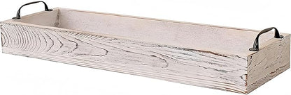 Rustic Wooden Serving Trays Rectangular with Handle,Ottoman Tray for Living Room 16 Inch Long for Serving Wine(whitewashed)