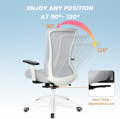 Big and Tall Home Office Desk Chair 500lb Capacity for Heavy People, Ergonomic Wide Mesh Desk Chair with Stepless Recline & Lock, 5.5" Thick Cushion, High Back, Adjustable Height & Armrests