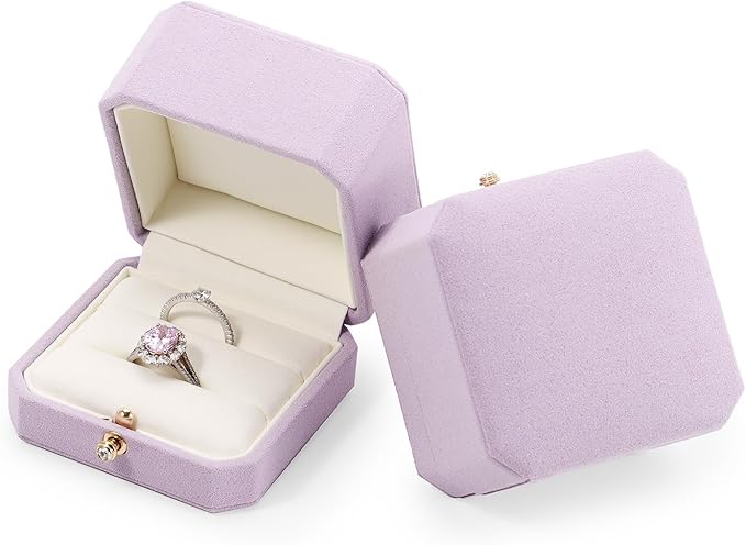 Microfiber Double Dual Ring Box Purple Double Ring Gift Box Weeding Proposal Engagement Bearer Gift Case