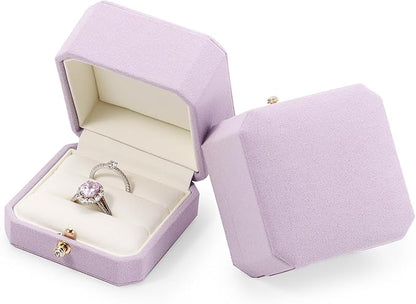 Microfiber Double Dual Ring Box Purple Double Ring Gift Box Weeding Proposal Engagement Bearer Gift Case