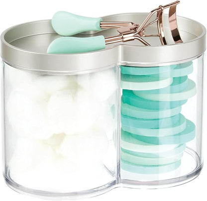 mDesign Plastic Canister Jar Organizer Set with Storage Lid - Home Decor Holder for Bathroom/Restroom Vanity Countertop, Cabinet - Holds Cotton Balls, Soap, Lumiere Collection, Clear/Matte Satin