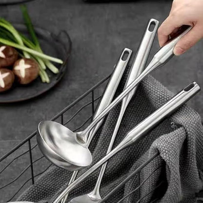 18/10 Stainless Steel Cooking Utensils Set 6 Pcs Metal Long Handle Kitchen Utensil, Spatula, Serving Soup spoon, Leaking shovel, Pasta Spoon Kitchen Tools Set (6 Pieces Set)