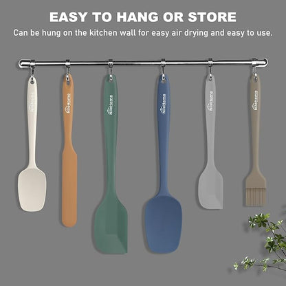 NileHome Silicone Spatula Set, 6 Pieces Food Grade Kitchen Utensils Heat Resistant Up to 600°F Dishwasher Safe BPA-Free Rubber Spatula for Scraping, Baking, Cooking, Mixing-Forest Style