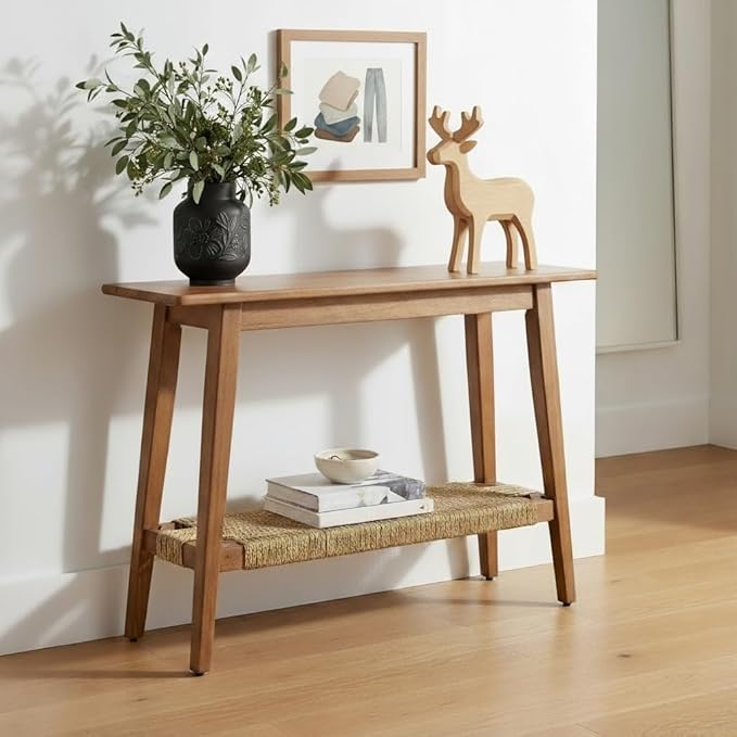 46 Inch Console Table, Farmhouse Wood Entryway Rustic Table with Wood Frame, Sofa Table Behind Couch for Entryway, Hallway or Living Room, Walnut Wood Color