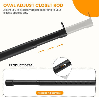 Oval Closet Rod for Hanging Clothes Adjustable Closet Rods 18 to 63 Inch Heavy Duty Black Poles Bar Closet Rod Expandable for Wardrobes Laundry RV