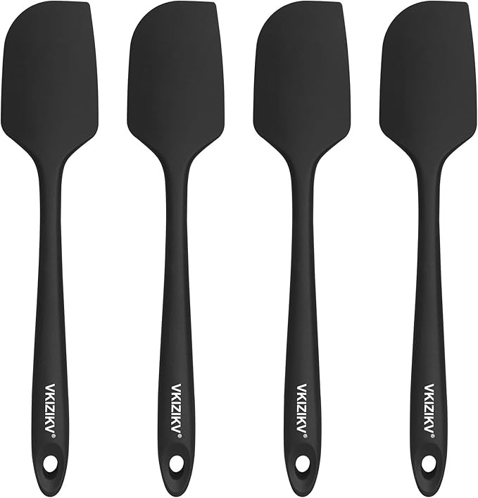 4 Pcs Silicone Spatula Set, 11.4 In, 600°F Heat Resistant Rubber Spatulas for Baking, Cooking & Mixing, Flexible and Non-Stick Kitchen Utensils, Seamless & Dishwasher Safe (Black)