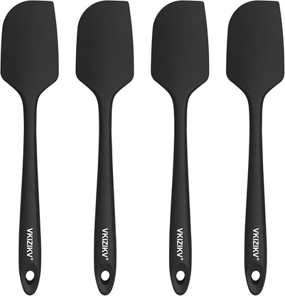 4 Pcs Silicone Spatula Set, 11.4 In, 600°F Heat Resistant Rubber Spatulas for Baking, Cooking & Mixing, Flexible and Non-Stick Kitchen Utensils, Seamless & Dishwasher Safe (Black)