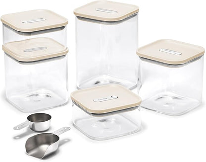 Caraway 13-Piece Glass Airtight Food Storage Containers with Lids – Non-Toxic, BPA-Free Kitchen Storage Containers – Stackable, Space-Saving Airtight Containers for Dry Goods and More - Cream
