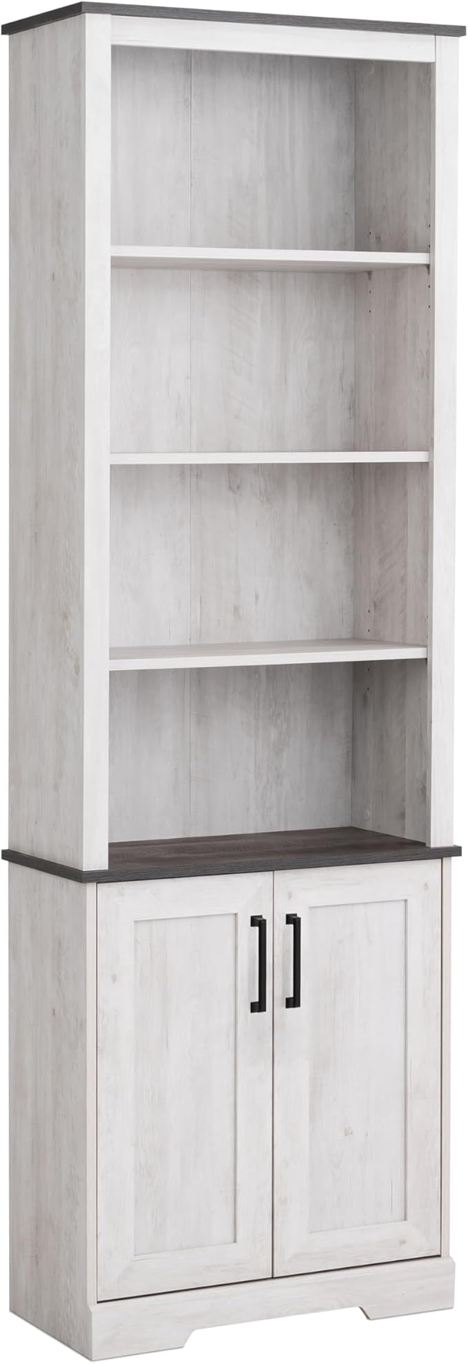 Prepac Rustic Ridge Bookcase with Doors, Washed White Storage Cabinet with Doors and Shelves, Accent Cabinet 26" W x 79.75" H x 12.5" D, ASBR-1630-1