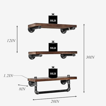 DR.IRON Industrial Pipe Shelving Wall Mounted 3 Tier Rustic Bathroom Shelves Wall Pipe Shelf for Bathroom Decor