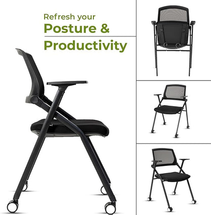 Folding Conference Room Chairs Set of 2 Black Guest Reception Chair for Office, Waiting Room, Meeting, Lobby, Church