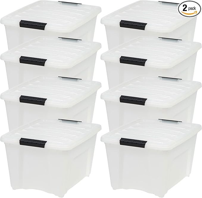 IRIS USA 8 Pack Stackable Storage Bin, 32 Quart Plastic Container Totes with Latching Lids for Home and Office Organization, Pearl