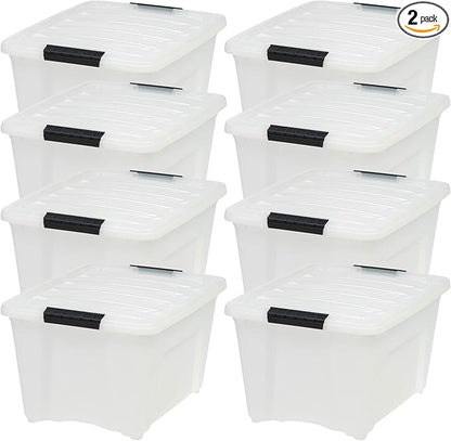 IRIS USA 8 Pack Stackable Storage Bin, 32 Quart Plastic Container Totes with Latching Lids for Home and Office Organization, Pearl